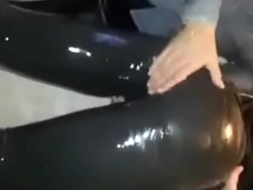 Tight lubed wet jeans threesome